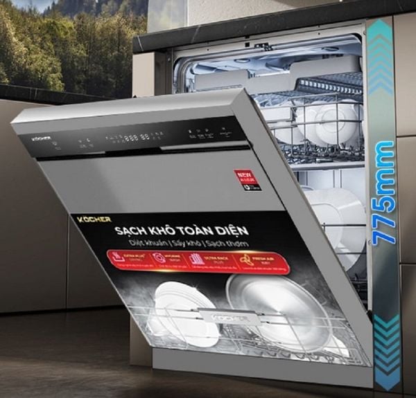 Chiều Cao Máy Rửa Bát Kocher KDEU-X15S phù hợp với chiều cao bếp người Việt.