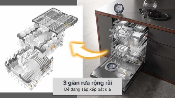 Máy Rửa Bát Âm Toàn Phần Miele G 7197 SCVI XXL AutoDos 3 giàn rửa