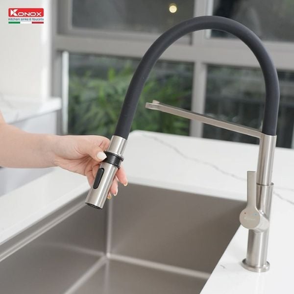 Vòi Rửa Bát Thân Mềm Konox Tema Nickel