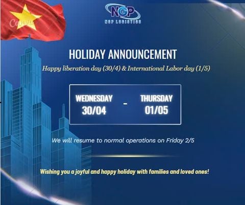 Thông báo lịch nghỉ lễ ngày Giải phóng miền Nam (30/4) và Quốc tế Lao động (1/5)