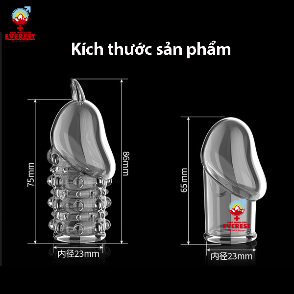 Bộ đôi bao cao su silicon đeo đầu khấc loại đầu kín có gai