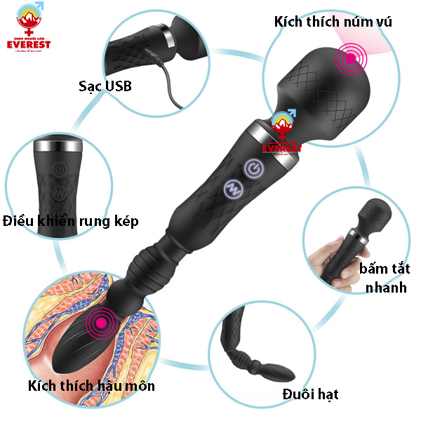 Chày rung tình yêu 2 đầu kích thích âm đạo và hậu môn giá rẻ