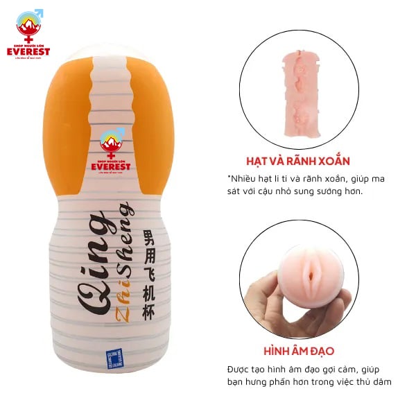Cốc thủ dâm Qing hình âm đạo màu trắng cam giá rẻ cho nam