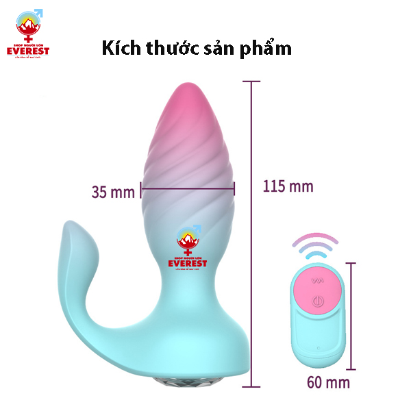 Phích cắm hậu môn 2 đầu đính đá điều khiển từ xa bằng remote