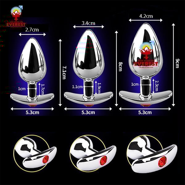 Phích cắm hậu môn inox đế chữ T đá pha lê đủ size giá rẻ