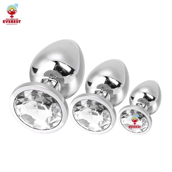Phích cắm hậu môn inox hình tròn gắn đá pha lê đủ size