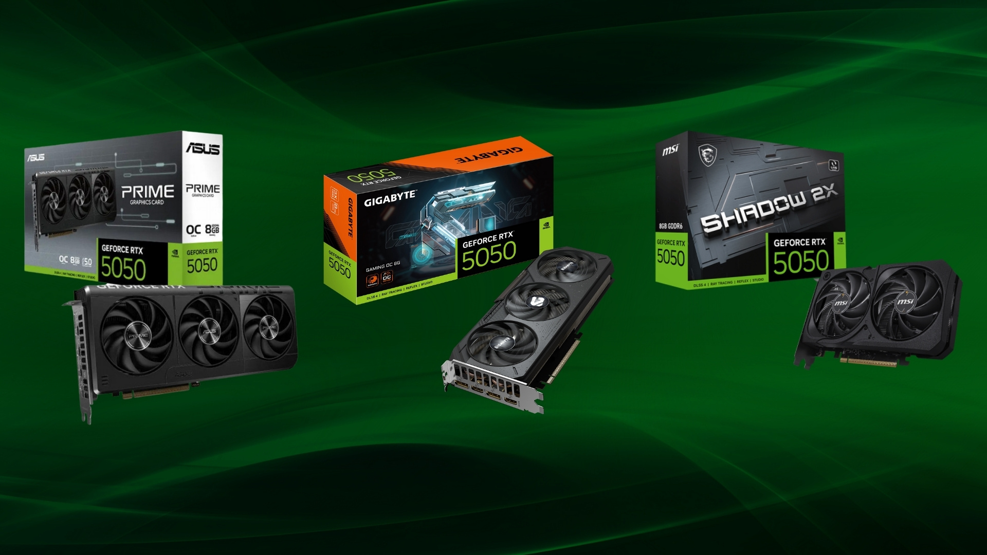 RTX 5050 có những phiên bản từ các hãng đối tác lớn như MSI, ASUS, Gigabyte