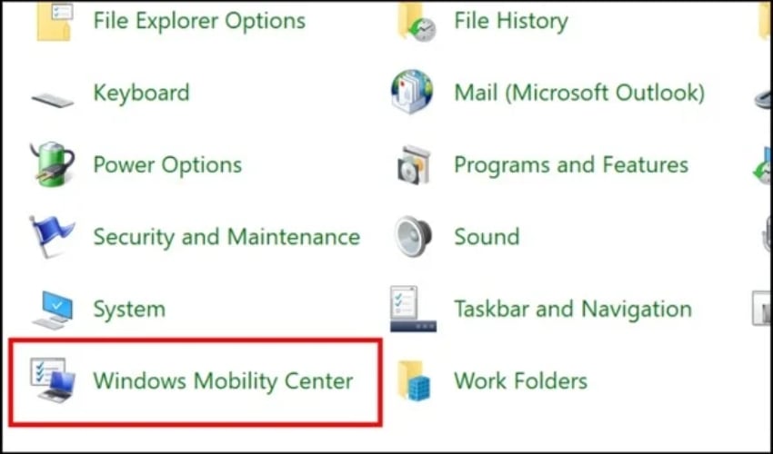 Chọn Windows Mobility Center