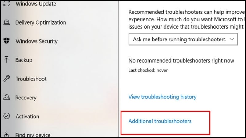 Nhấp vào Additional Troubleshooters