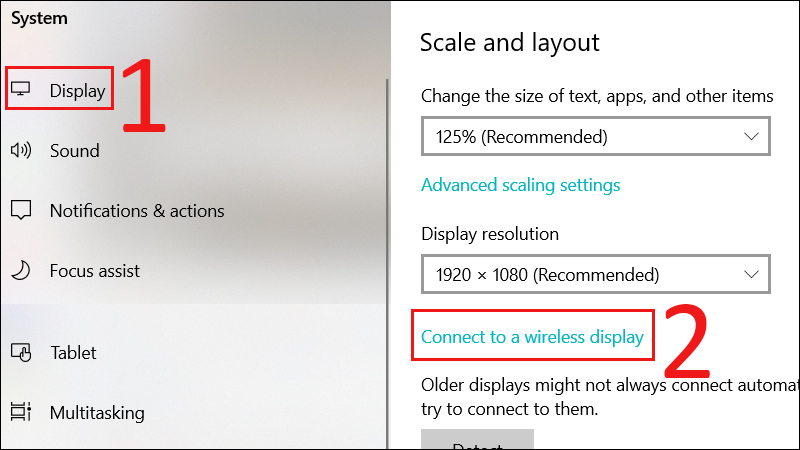 Chọn Connect to a wireless display.