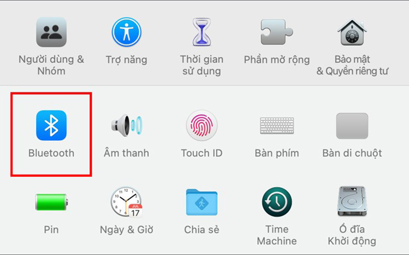 Chọn Bluetooth để mở Bluetooth Preferences.