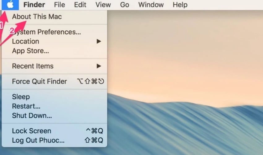 Chọn biểu tượng quả táo ở góc trái màn hình và chọn mục About This Mac