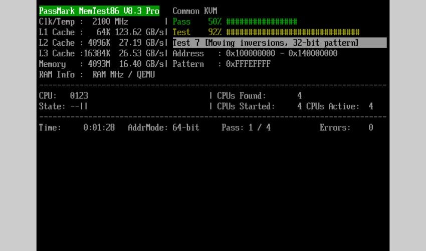 MemTest86 sẽ tự động kiểm tra RAM trên thiết bị của bạn