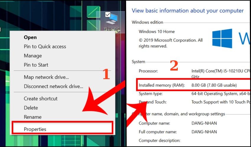 Nhấp chuột phải vào This PC và chọn Properties để xem thông tin