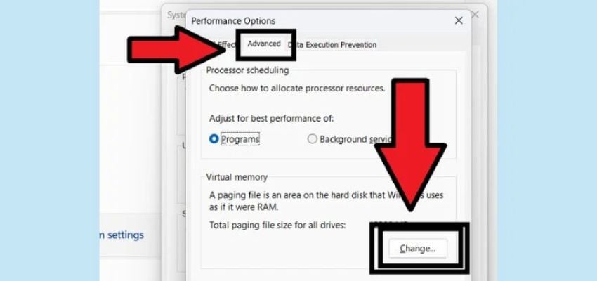 Mở bảng chọn Virtual Memory