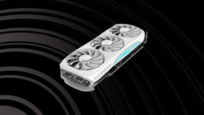 Card đồ họa ZOTAC RTX 4080 SUPER Trinity OC White Edition sở hữu kiểu dáng tinh tế với màu trắng sang trọng, dễ dàng phối hợp với nhiều loại máy tính