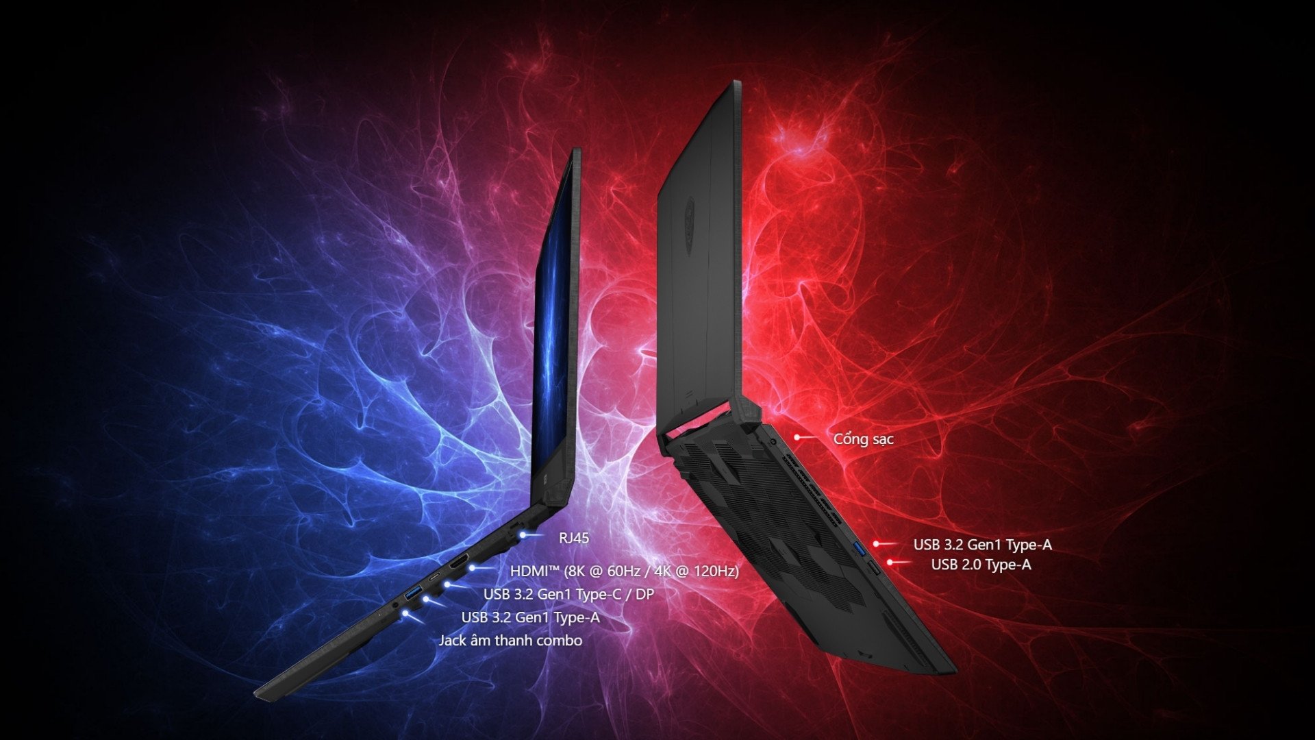 Laptop Gaming MSI Katana 15 B13VEK-2256VN - đầy đủ cổng kết nối cần thiết