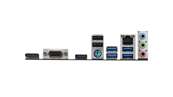 Mainboard ASRock H370M-HDV/M.2 còn trang bị 1 cổng HDMI, 1 cổng DVI-D và 1 cổng D-Sub