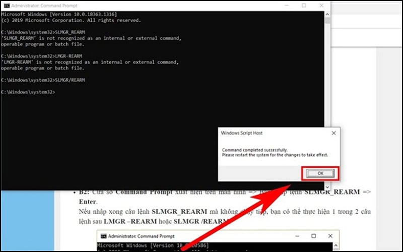 Nhập lệnh “SLMGR/REARM” và nhấn OK.