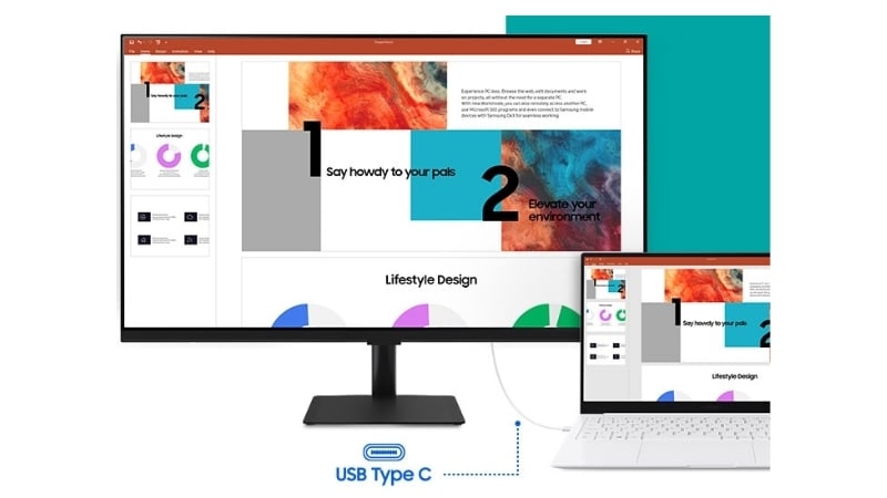 Trang bị cổng USB-C với khả năng truyền dữ liệu, hình ảnh và cung cấp năng lượng 65W, màn hình Samsung M7 giúp người dùng dễ dàng kết nối