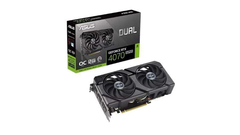 ASUS Dual GeForce RTX™ 4070 SUPER EVO OC Edition được thiết kế với kích thước 227.2 x 123.24 x 49.6 mm
