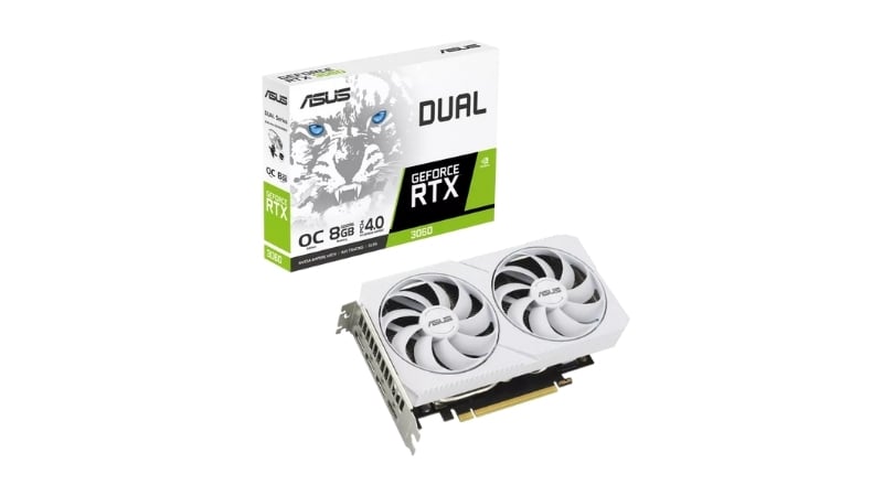 ASUS Dual GeForce RTX 3060 O8G White có thiết kế màu trắng nổi bật