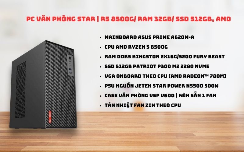 PC Văn Phòng TTG AMD R5 8500G/ A620/ RAM 16GB/ SSD 512GB PC Văn Phòng TTG AMD R5 8500G/ A620/ RAM 16GB/ SSD 512GB