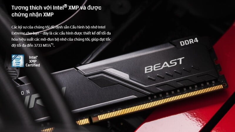 RAM Kingston Fury Beast 8GB DDR4 3200Mhz (1x 8GB) được tích hợp tính năng XMP giúp dễ dàng ép xung, nâng hiệu năng tối đa cho hệ thống