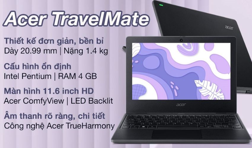 Acer TravelMate B3 TMB311-31-P49D N5030 là một phiên bản nâng cấp với ổ cứng SSD 256 GB