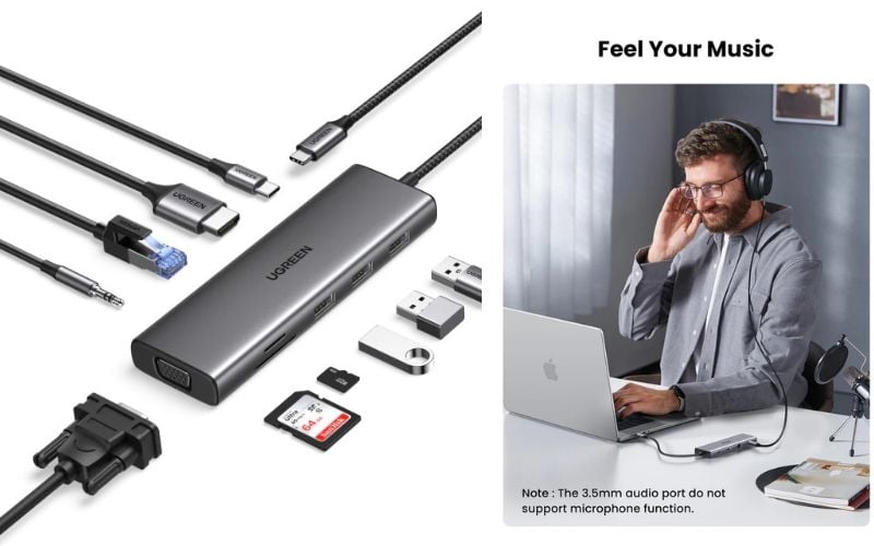 Ugreen 15601 hỗ trợ độ phân giải HDMI lên đến 4K@30Hz và VGA lên đến 1080P@60Hz