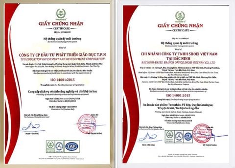 Mẫu giấy chứng nhận ISO 14001 về môi trường