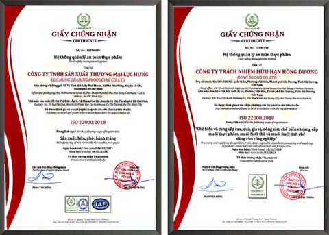 Mẫu giấy chứng nhận ISO 22000:2018 chuẩn tại Việt Nam