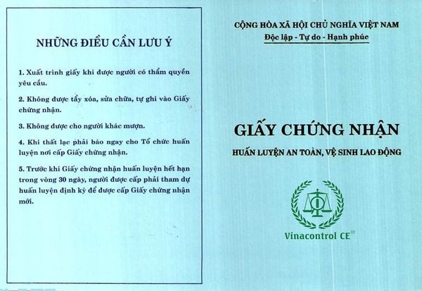 Mẫu giấy chứng chỉ an toàn lao động được cấp tại Việt Nam