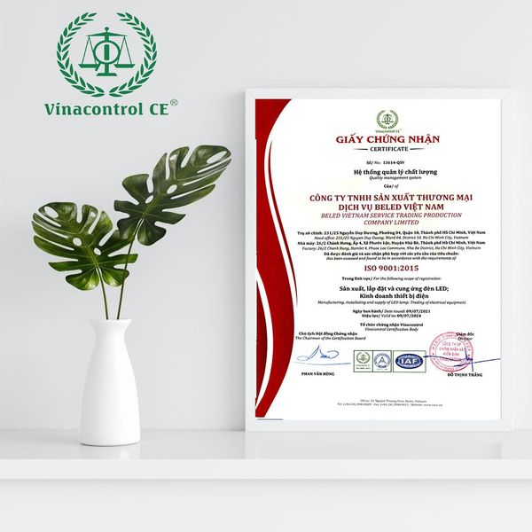 Giấy chứng nhận ISO 9001:2015 được cấp bởi Vinacontrol