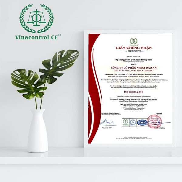 Giấy chứng nhận ISO 22000 được cấp bởi Vinacontrol có giá trị toàn cầu