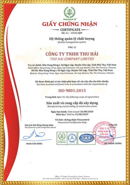 Giấy chứng nhận ISO 9001 được Viện đào tạo Vinacontrol cấp cho doanh nghiệp