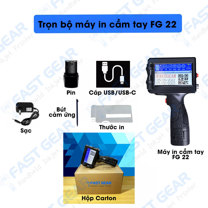 máy in date cầm tay fg 22 trọn bộ sản phẩm chưa mực