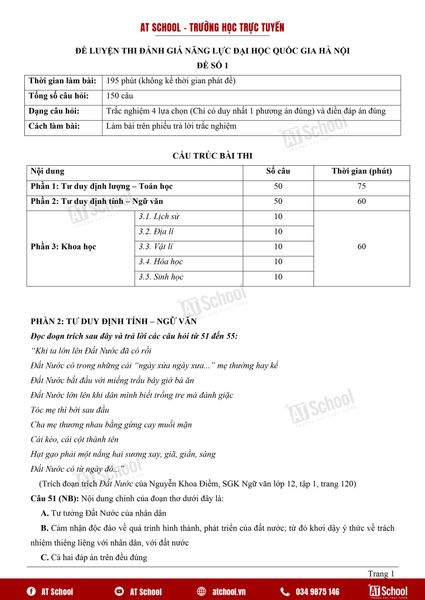 Bộ đề luyện thi Đánh giá năng lực Đại học Quốc gia Hà Nội