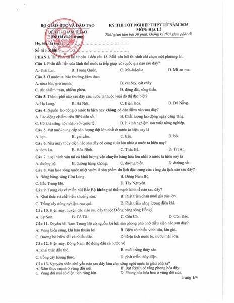 3 dạng câu hỏi có trong đề thi Tốt nghiệp THPT 2025 môn Địa lí