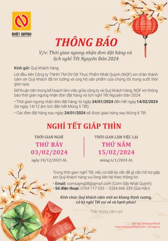 THÔNG BÁO NGHỈ TẾT 2024