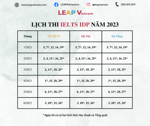 Lịch thi IELTS IDP 2023