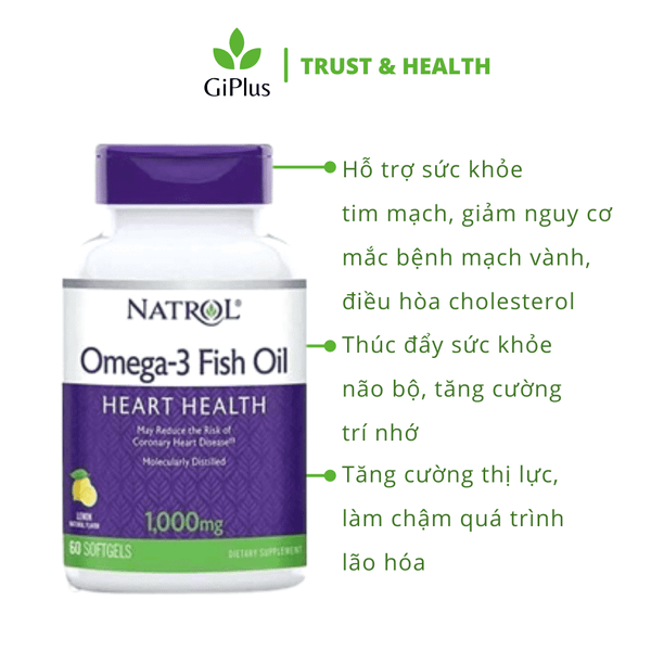 Viên Uống Dầu Cá Bổ Sung Omega-3 Natrol Omega-3 Fish Oil Heart Health 1000mg (60 Viên/Lọ) (2)