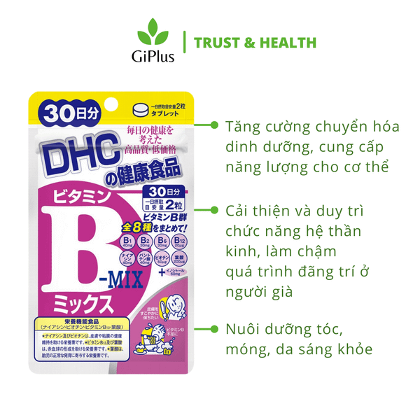 Viên Uống DHC Nhật Bản Vitamin B Mix 30 ngày Bổ Sung Vitamin B Tổng Hợp (60 Viên/Gói)