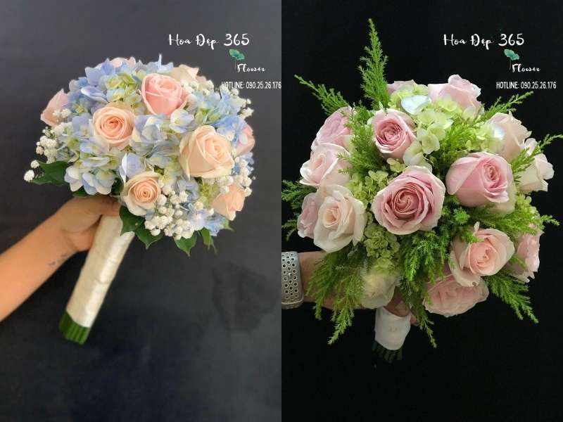 Mẫu hoa cưới cầm tay Something Blue - HC26 và Mẫu hoa cưới cầm tay Tổ Ấm Nhỏ - HC25 tại Flosa