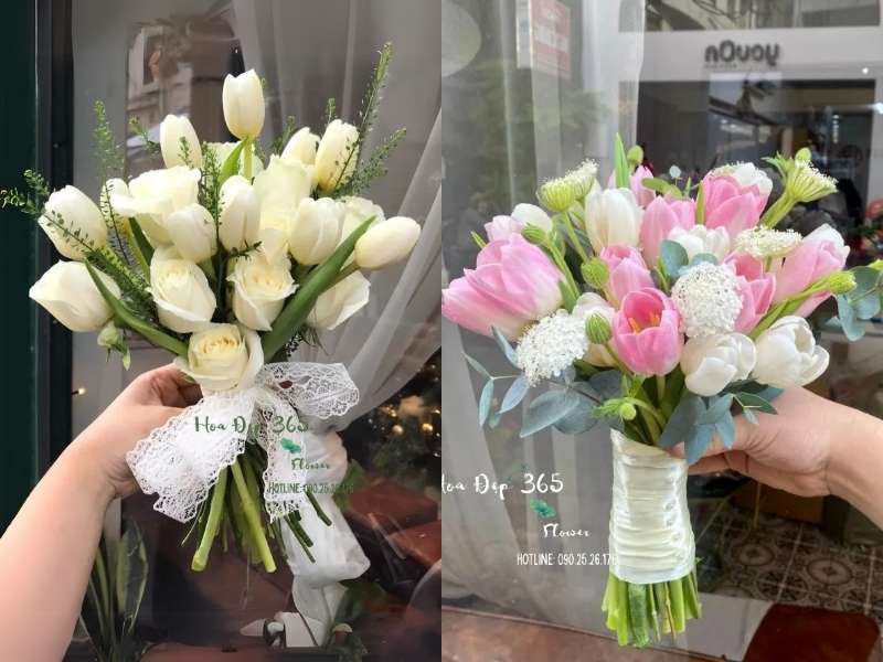 Mẫu hoa cưới cầm tay Điệu Ngọt Ngào - HC58 và  Mẫu hoa cưới cầm tay Tình Yêu Thuần Khiết - HC53 tại Flosa