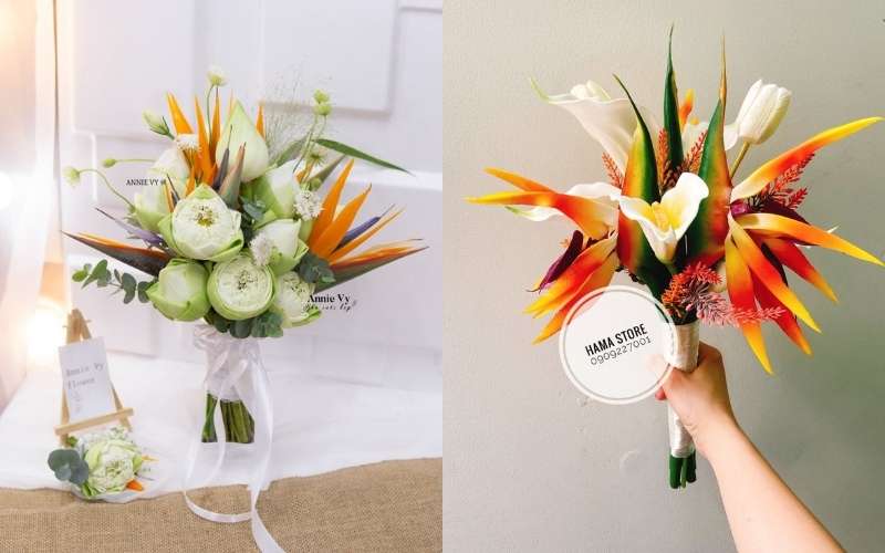 Cắm hoa Thiên Điểu theo kiểu ý nhị sẽ được kết hợp với những loại hoa trắng tạo cảm giác dịu dàng