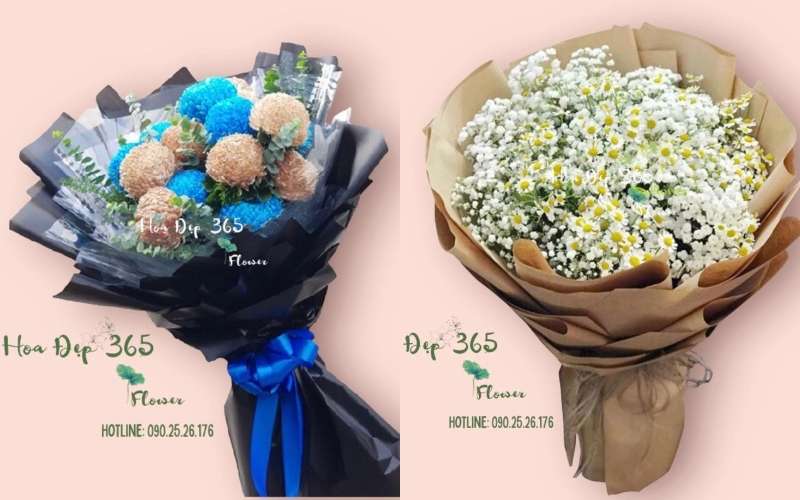 Mẫu Bó Cúc Mẫu Đơn Mix Màu - HBD213 và mẫu Bó Baby Mix Cúc Tana tặng mẹ tại Flosa
