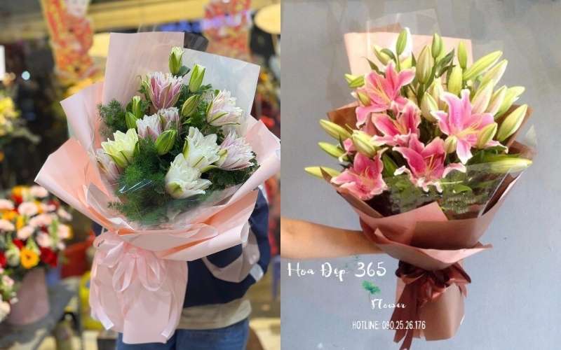 Mẫu Bó Hoa Ly Ánh Hồng Kép - HBD279 và Bó Hoa Ly - HBD51 tặng mẹ tại Flosa