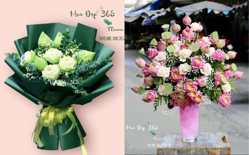 Mẫu Bó Hoa Hương Sen - HBD155 và Bình Hoa Sen Hồng - HCB31 tặng mẹ tại Flosa