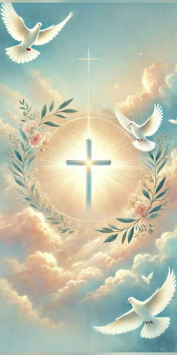 Hình nền điện thoại dịu dàng với thập giá phát sáng được bao quanh bởi vòng nguyệt quế